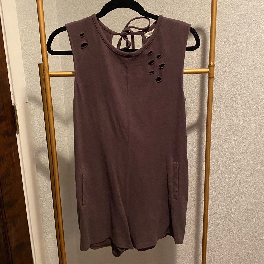 Distressed backless romper with pockets
